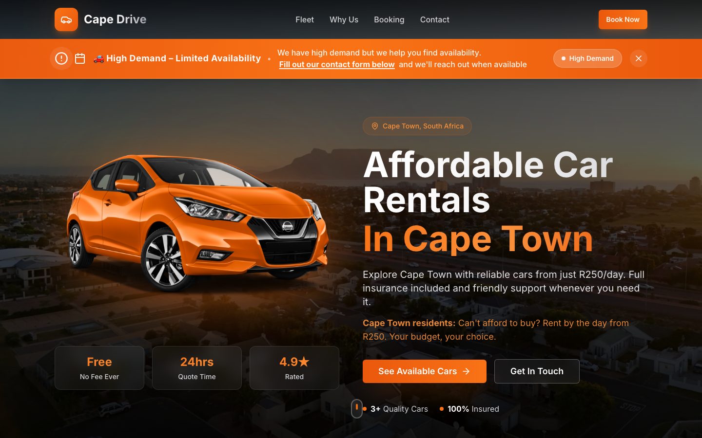 CapeDrive Rentals website